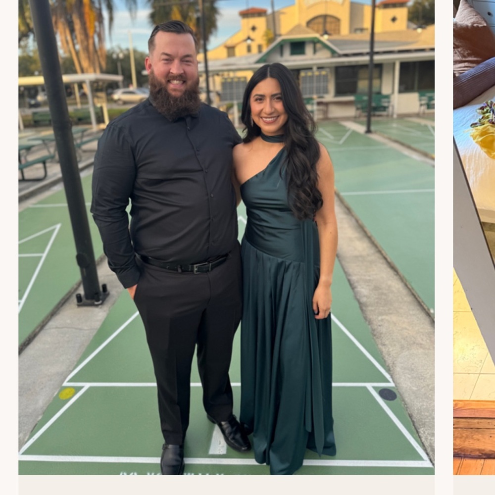 BHLDN one shoulder scarf maxi dress dark green wedding cocktail party size large - Picture 10 of 10
